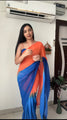 Excellent 1-Minute Ready To Wear Orange and Blue Georgette Saree