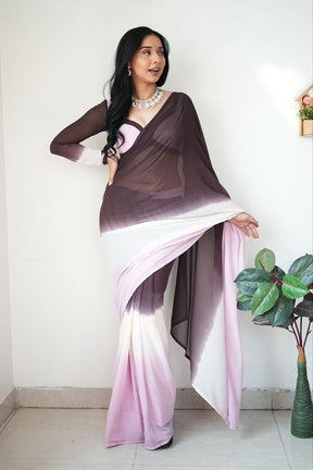 Divine 1-Minute Ready To Wear Brown and Pink Georgette Saree