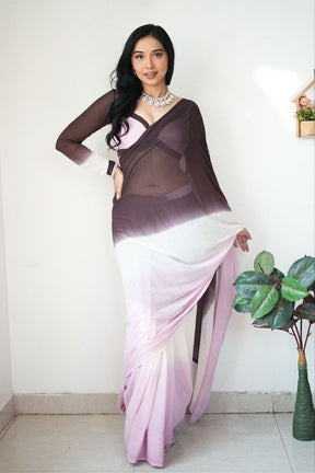 Divine 1-Minute Ready To Wear Brown and Pink Georgette Saree