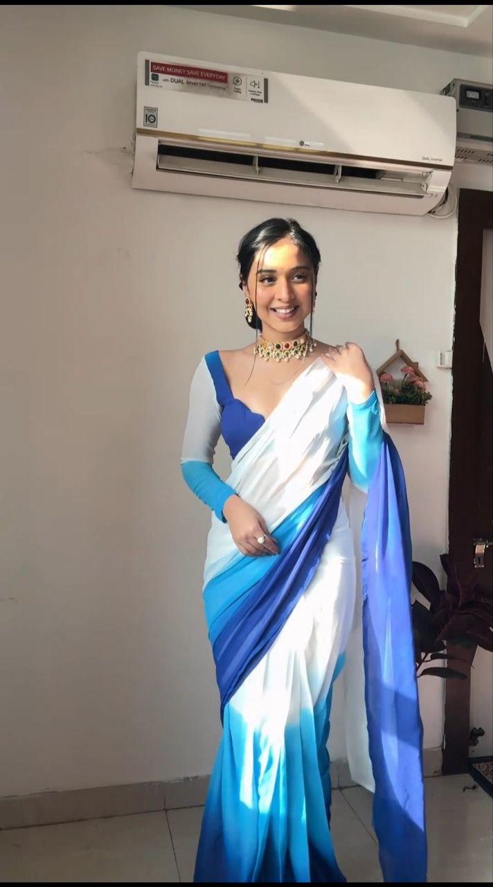 Vibrant 1-Minute Ready To Wear Firozi and Blue Georgette Saree