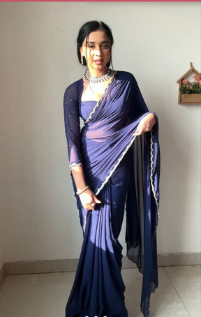 Angelic 1-Minute Ready To Wear Navy Blue Georgette Saree