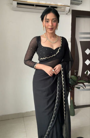 Angelic 1-Minute Ready To Wear Navy Blue Georgette Saree