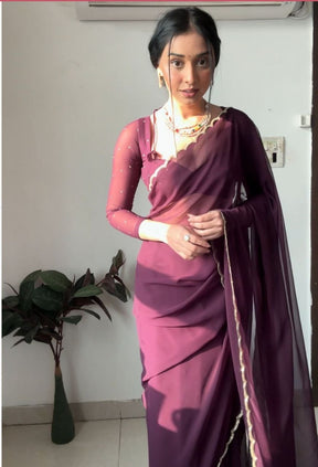 Pleasant 1-Minute Ready To Wear Purple Georgette Saree