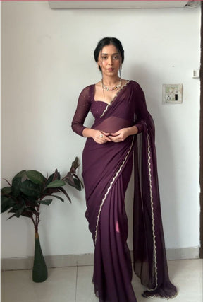 Pleasant 1-Minute Ready To Wear Purple Georgette Saree