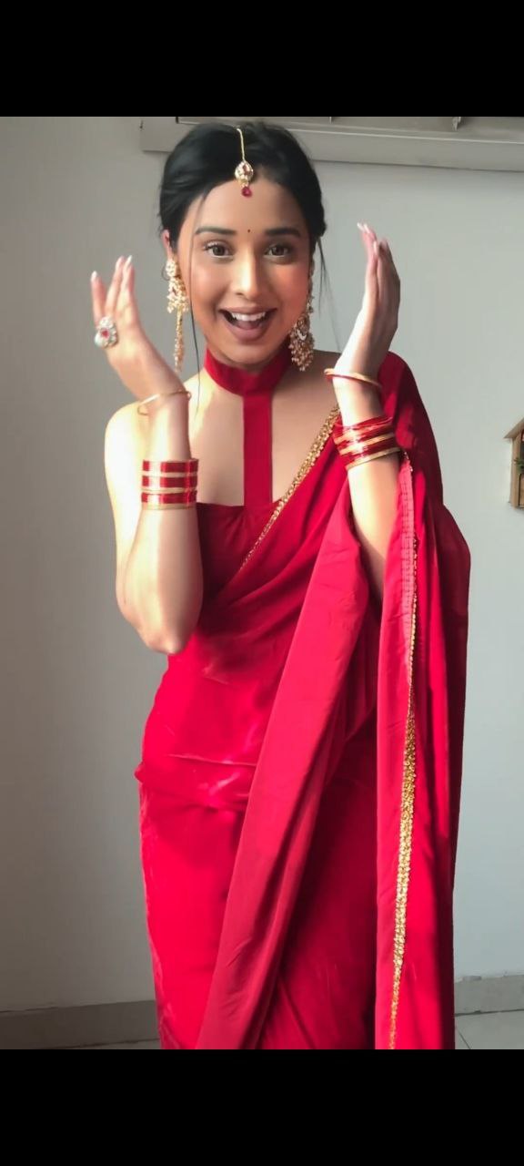 Outstanding 1-Minute Ready To Wear Red Satin Silk Saree