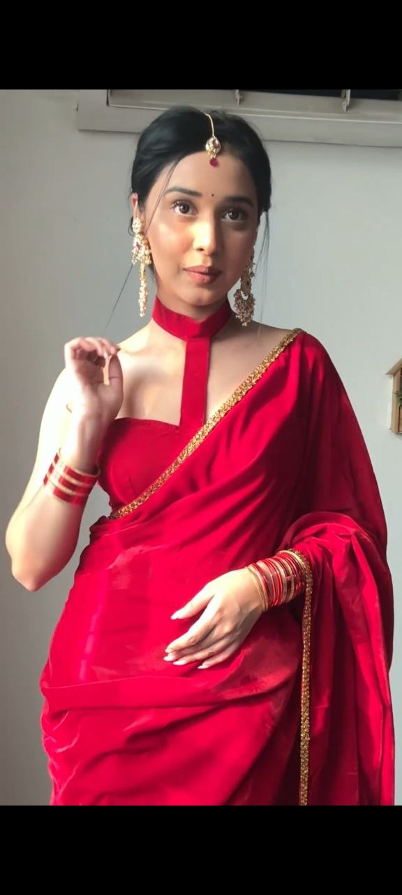 Outstanding 1-Minute Ready To Wear Red Satin Silk Saree