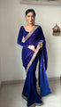 Whimsical Royal Blue 1 Minute Ready To Wear Velvet Saree With Blouse Piece