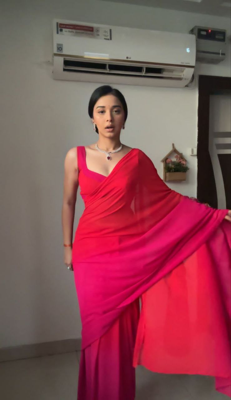 Divine 1-Minute Ready To Wear Red and Pink Georgette Saree