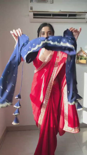 Angelic 1-Minute Ready To Wear Navy Blue Georgette Saree